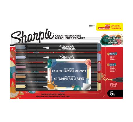 Sharpie Kreativmarker Rundspitze Acryl Warme Farben 5er Blister