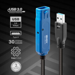 Lindy 43362 USB-kabel USB 3.2 Gen 1 (3.1 Gen 1) 30 m USB A 5 Gbit/s Zwart, Blauw - Afbeelding 3