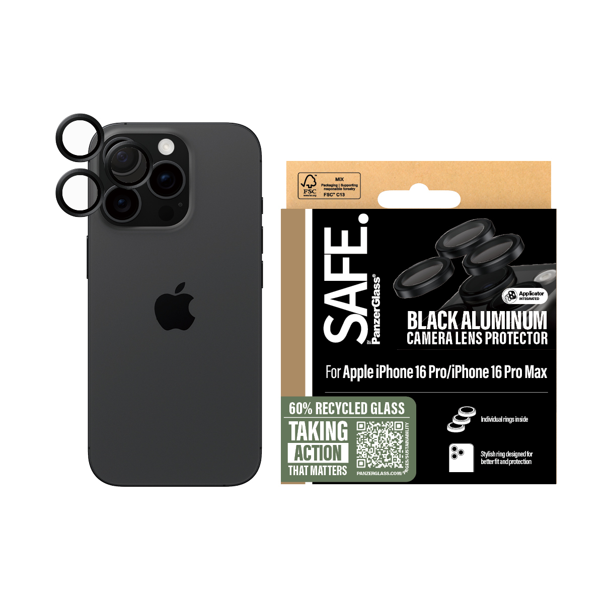PanzerGlass SAFE. by ® Camera Lens Protector Black iPhone iPhone 16 Pro | 16 Pro Max Doorzichtige schermbeschermer Apple 1 stuk(s) - Afbeelding 3
