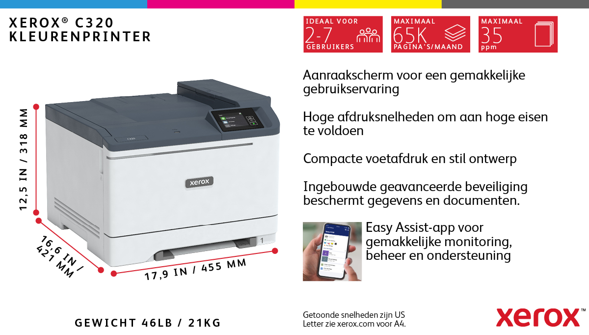 Xerox C320 A4 33 ppm draadloze dubbelzijdige printer PS3 PCL5e6/6 2 laden totaal 251 vel - Afbeelding 6