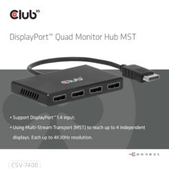 CLUB3D Quad DisplayPort™ Hub – 4 x 4K Resolution @ 30Hz, MST Support - Afbeelding 5