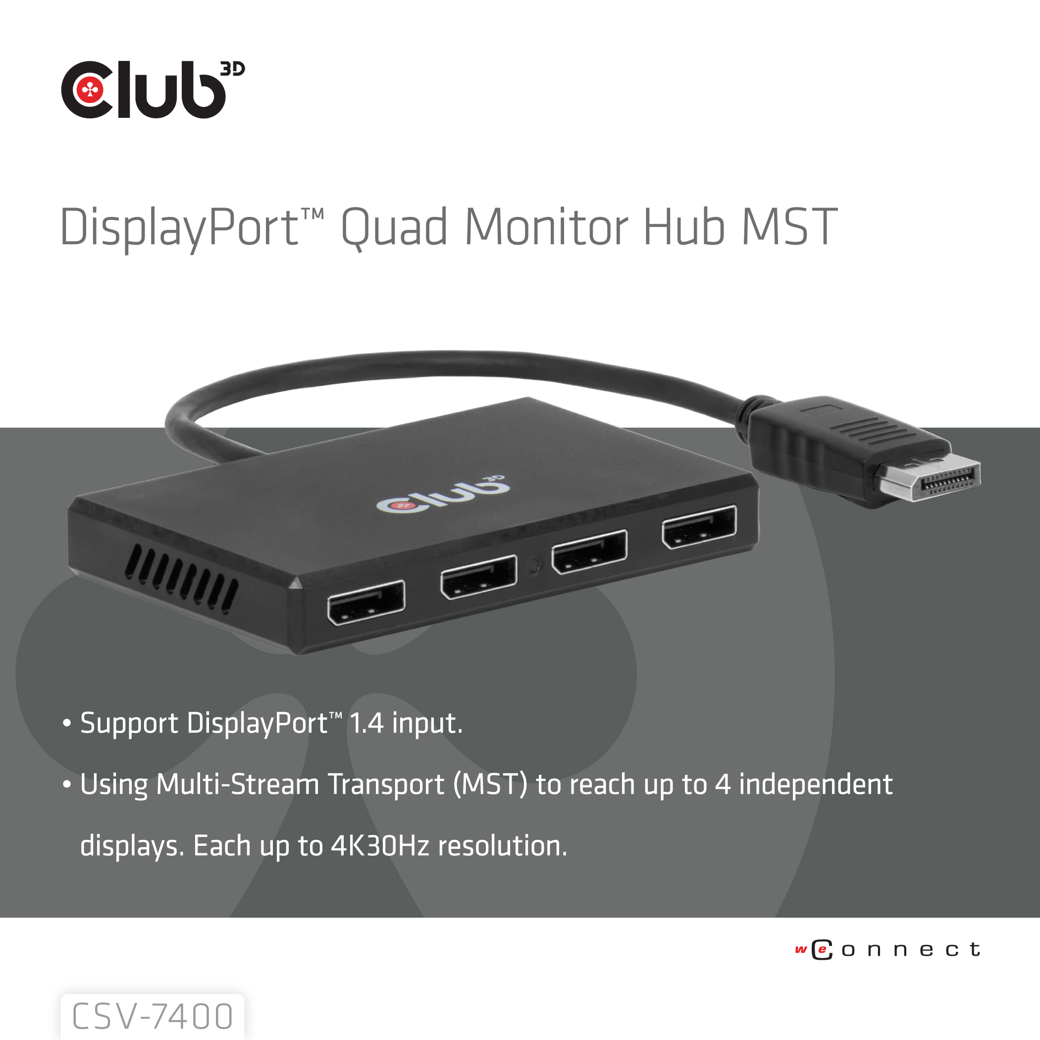 CLUB3D Quad DisplayPort™ Hub – 4 x 4K Resolution @ 30Hz, MST Support - Afbeelding 5