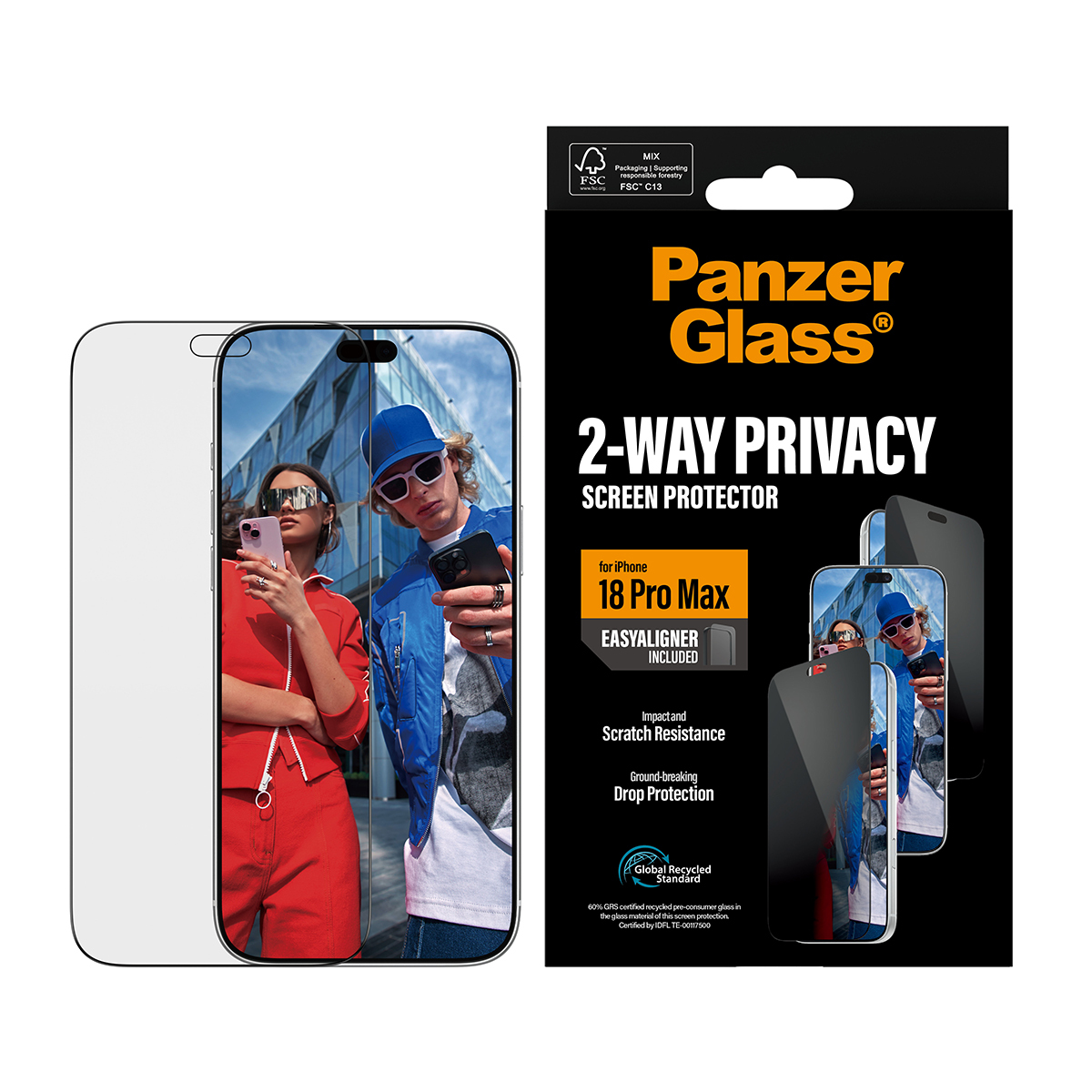 PanzerGlass ® 2-Way Privacy Screen Protector iPhone 2026 Pro Max | Ultra-Wide Fit w. EasyAligner Doorzichtige schermbeschermer 1 stuk(s) - Afbeelding 3