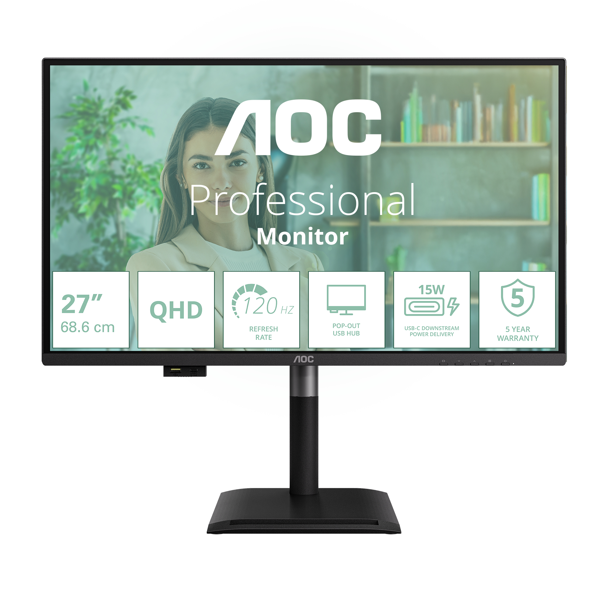 AOC Q27P4U computer monitor 68,6 cm (27") 2560 x 1440 Pixels Wide Quad HD Zwart - Afbeelding 3