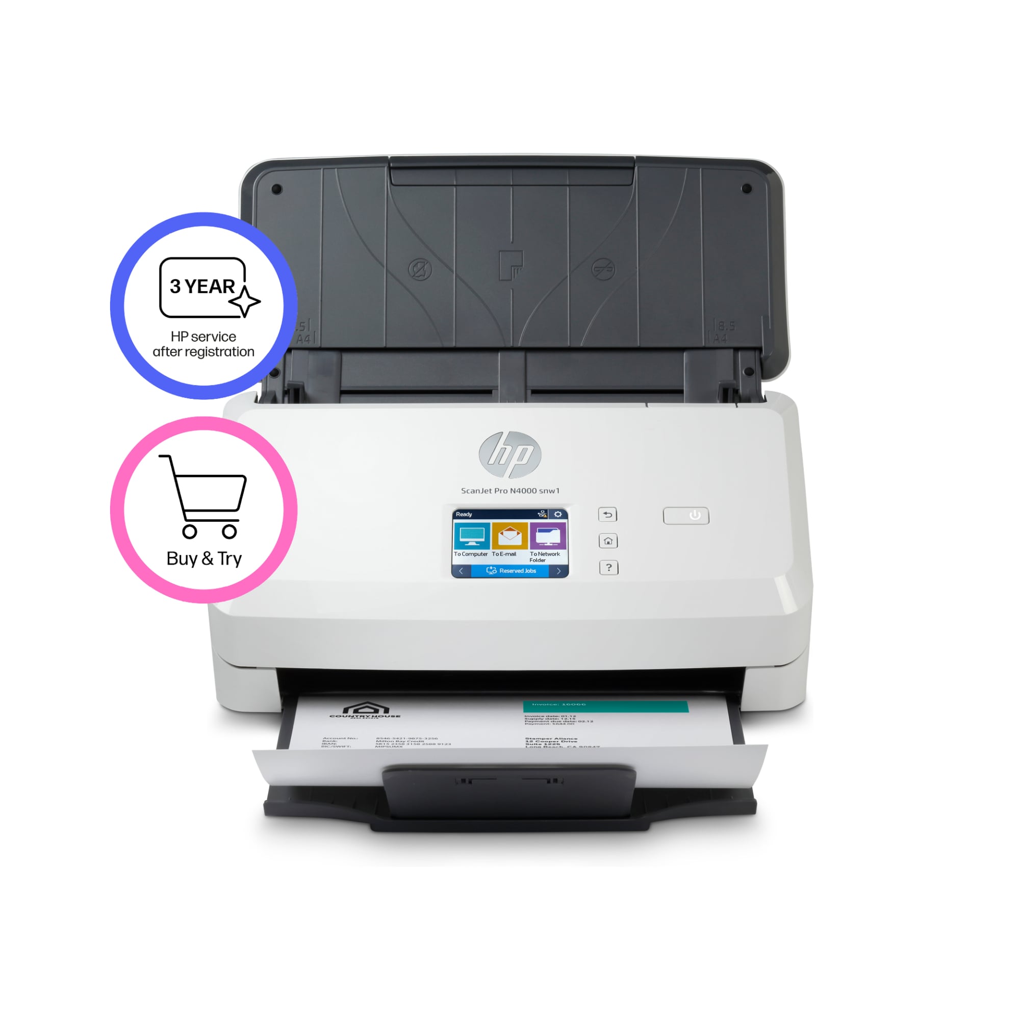 HP Scanjet Pro N4000 snw1 Sheet-feed Scanner Paginascanner 600 x 600 DPI A4 Zwart, Wit - Afbeelding 3