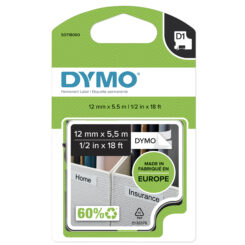 DYMO originele D1 Duurzame polyester labels | Zwarte Tekst op Wit Label | 12 mm x 5,5 m | zelfklevende etiketten voor de LabelManager labelprinter | gemaakt in Europa