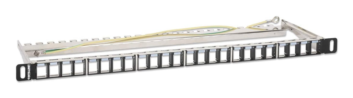Intellinet 24-poorts afgeschermd leeg patchpanel, 0,5U, 19" keystone high-density ontwerp, uitneembare kabelmanagementbalk, geschikt voor Cat6/Cat6A modules, zwart - Afbeelding 3