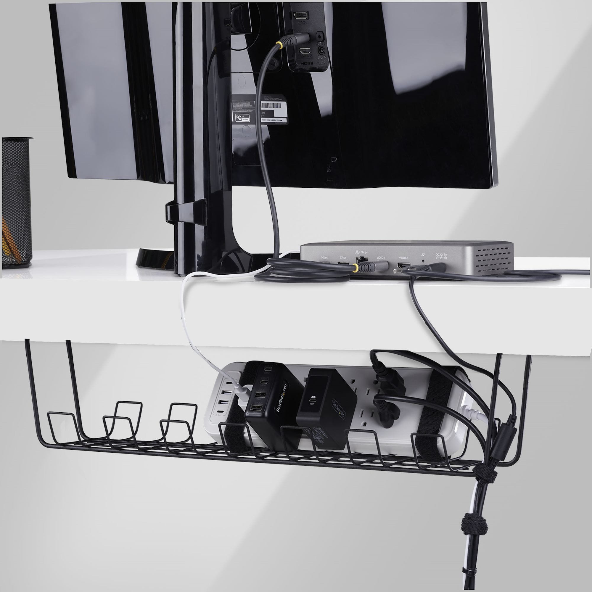 StarTech.com Kabelmanagement Tray voor Onder Bureau, 61,5cm Lang, Metalen Kabelgoot, Schroefmontage, Metaal, Zwart, TAA - Afbeelding 5