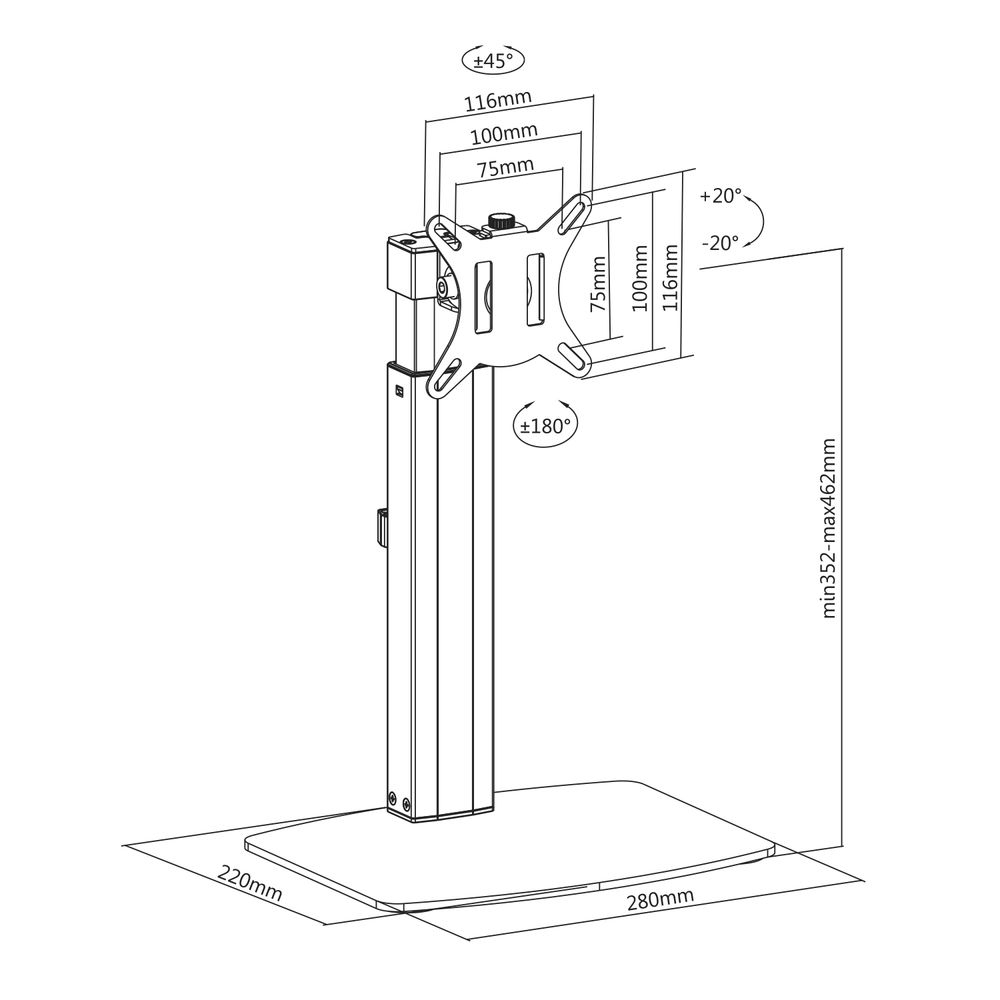 ACT Monitorarm 32" office, op voet met gasveer, 1 scherm - Afbeelding 5