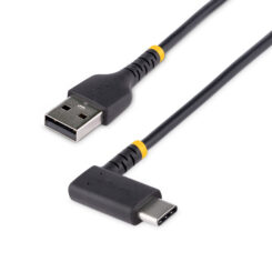 StarTech.com 30cm USB-A naar USB-C Laadkabel, Robuuste Haakse Fast Charge & Sync Kabel, 3A, USB 2.0, TPE Mantel en Aramidevezels - Zwarte USB Oplaadkabel