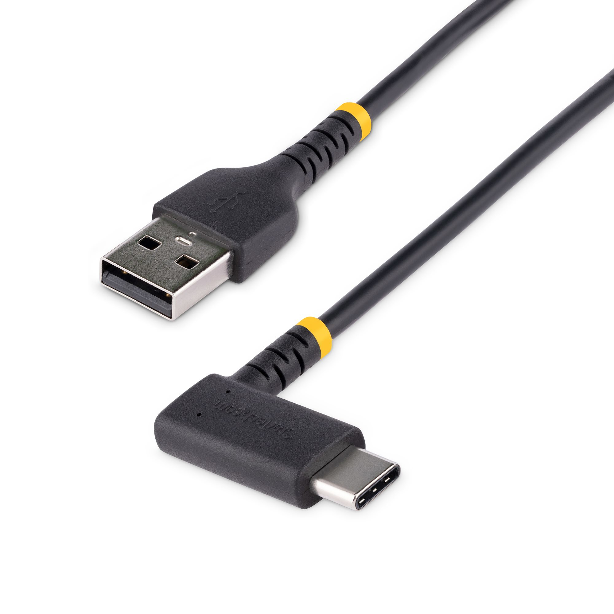 StarTech.com 30cm USB-A naar USB-C Laadkabel, Robuuste Haakse Fast Charge & Sync Kabel, 3A, USB 2.0, TPE Mantel en Aramidevezels - Zwarte USB Oplaadkabel