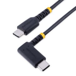 StarTech.com 1m USB-C Laadkabel, Robuuste Haakse Fast Charge & Sync Type C Kabel, 60W (3A) PD, USB 2.0, TPE Mantel en Aramidevezels - Zwarte USB Oplaadkabel - Afbeelding 2