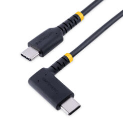 StarTech.com 30cm USB-C Laadkabel, Robuuste Haakse Fast Charge & Sync Type C Kabel, 60W (3A) PD, USB 2.0, TPE Mantel en Aramidevezels - Zwarte USB Oplaadkabel