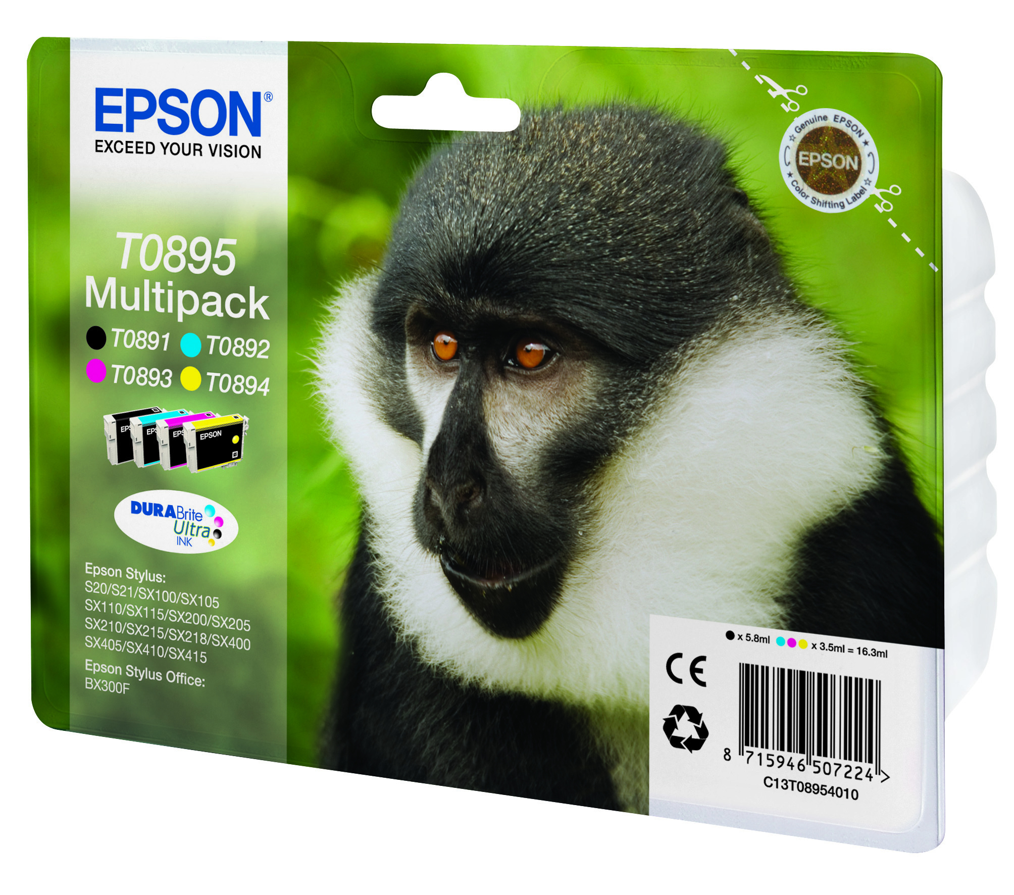 Epson Monkey T0895 Aap DURABrite Ultra multipack vierkleureninkt - Afbeelding 2