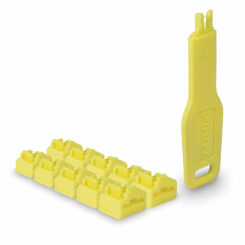 Lindy 47900 poortblokker Poortblokker + sleutel RJ-45 Geel Acrylonitrielbutadieenstyreen (ABS) 10 stuk(s)