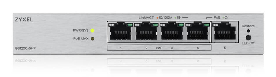 Zyxel GS1200-5HPV3 Managed L2 Gigabit Ethernet (10/100/1000) Power over Ethernet (PoE) Desktop Grijs - Afbeelding 4