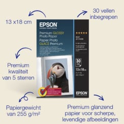 Epson Premium Glossy Photo Paper (130 x 180 mm), 255 g/m2, 30 vellen