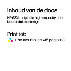 HP 62XL originele high-capacity drie-kleuren inktcartridge - Afbeelding 4