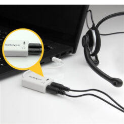 StarTech.com Witte headsetadapter voor headsets met aparte koptelefoon-/microfoonstekkers - 3,5 mm 4-positie naar 2x 3-positie 3,5 mm M/F - Afbeelding 6