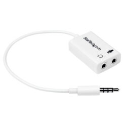 StarTech.com Witte headsetadapter voor headsets met aparte koptelefoon-/microfoonstekkers - 3,5 mm 4-positie naar 2x 3-positie 3,5 mm M/F