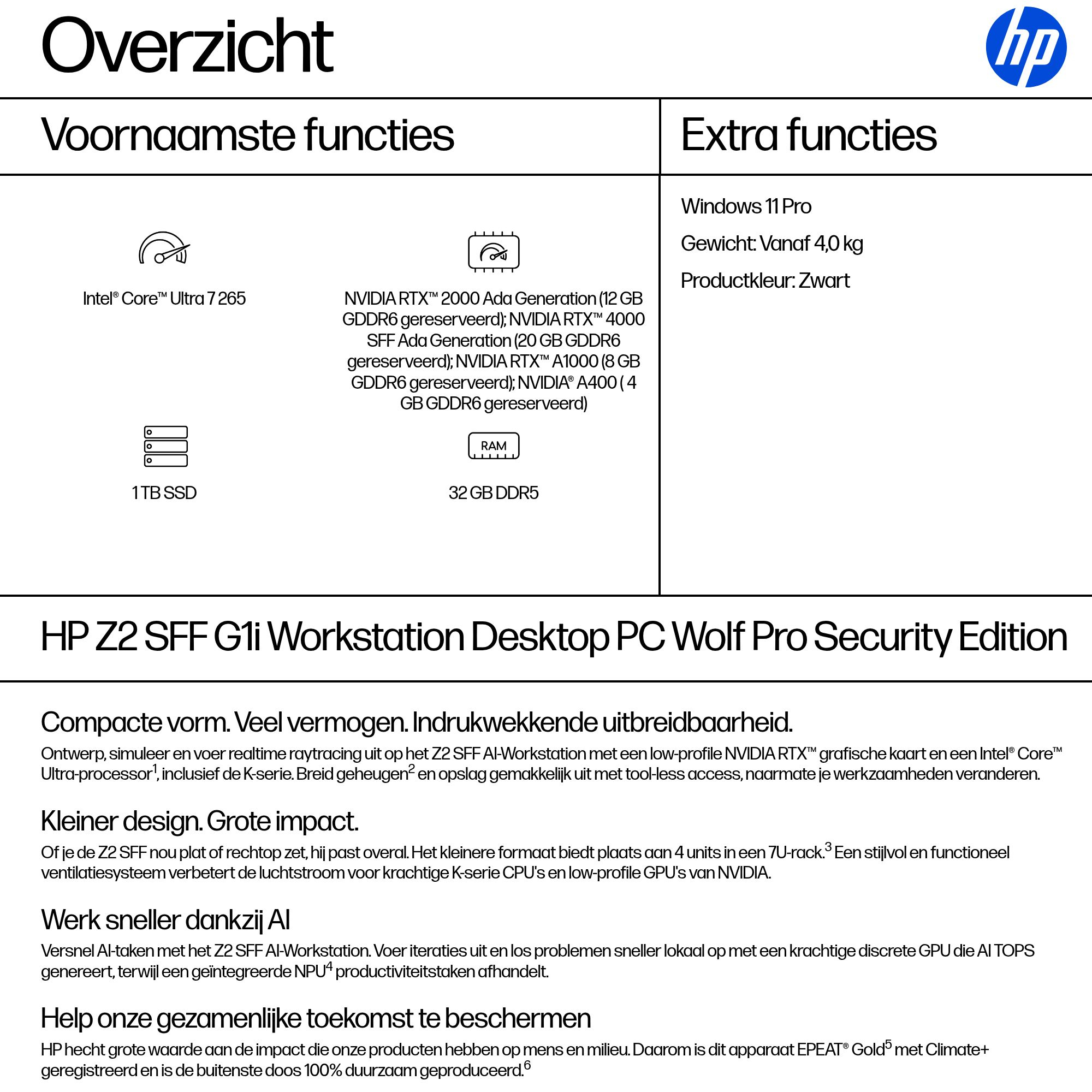 HP Z2 SFF G1i Wolf Pro Security Edition Intel Core Ultra 7 265 32 GB DDR5-SDRAM 1 TB SSD Windows 11 Pro Workstation AI Workstation, AI PC Zwart - Afbeelding 4