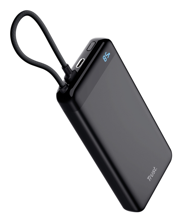 Trust Fiera Powerbank 20.000 mAh - Powerbank – Vaste kabel - USB-C opladen – 20.000 mAh – Zwart - Afbeelding 4