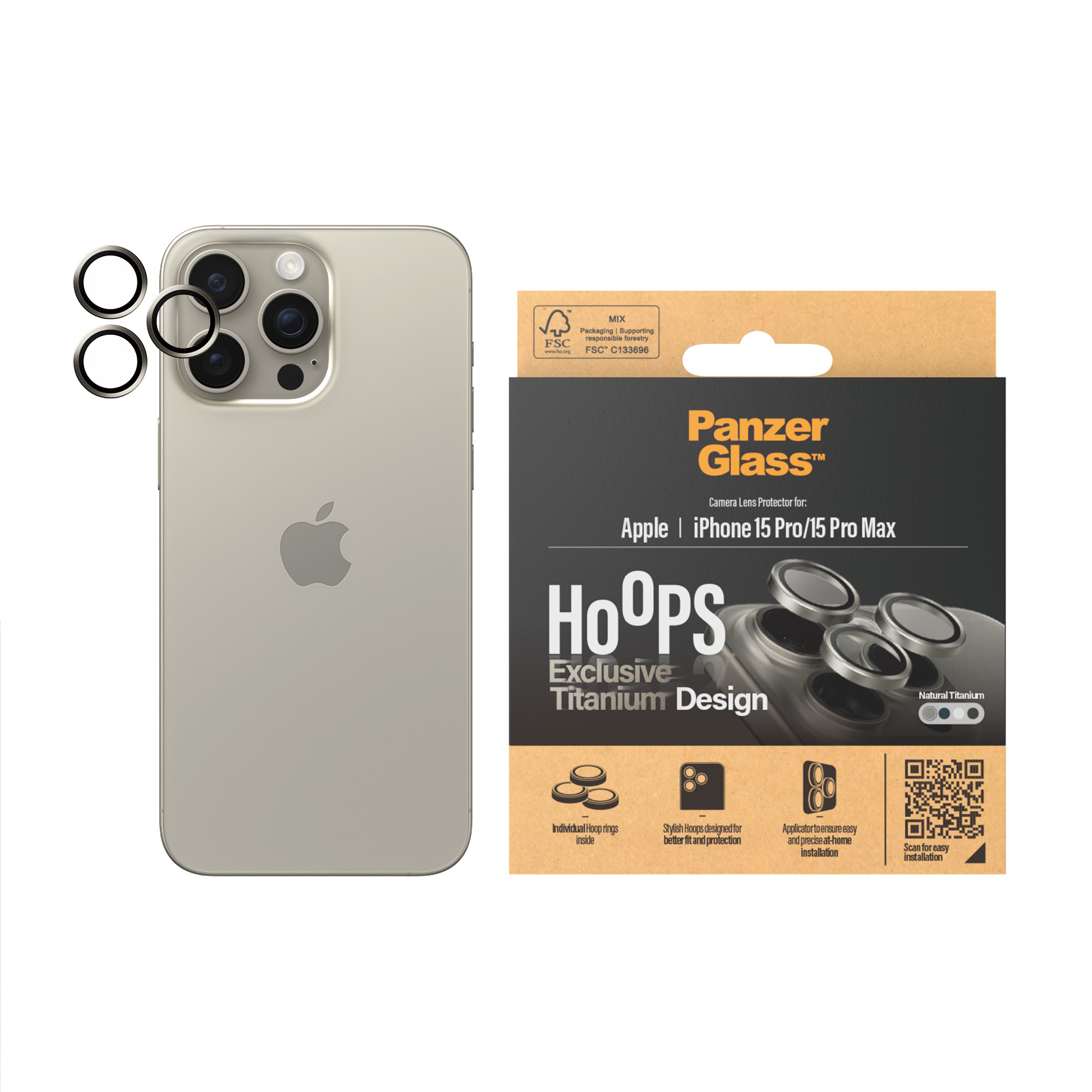 PanzerGlass ® Hoops® Titanium Camera Lens Protector Natural iPhone 15 Pro | 15 Pro Max Doorzichtige schermbeschermer Apple 1 stuk(s) - Afbeelding 3