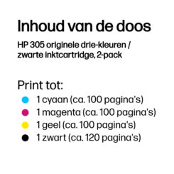 HP 305 originele drie-kleuren / zwarte inktcartridge, 2-pack - Afbeelding 4