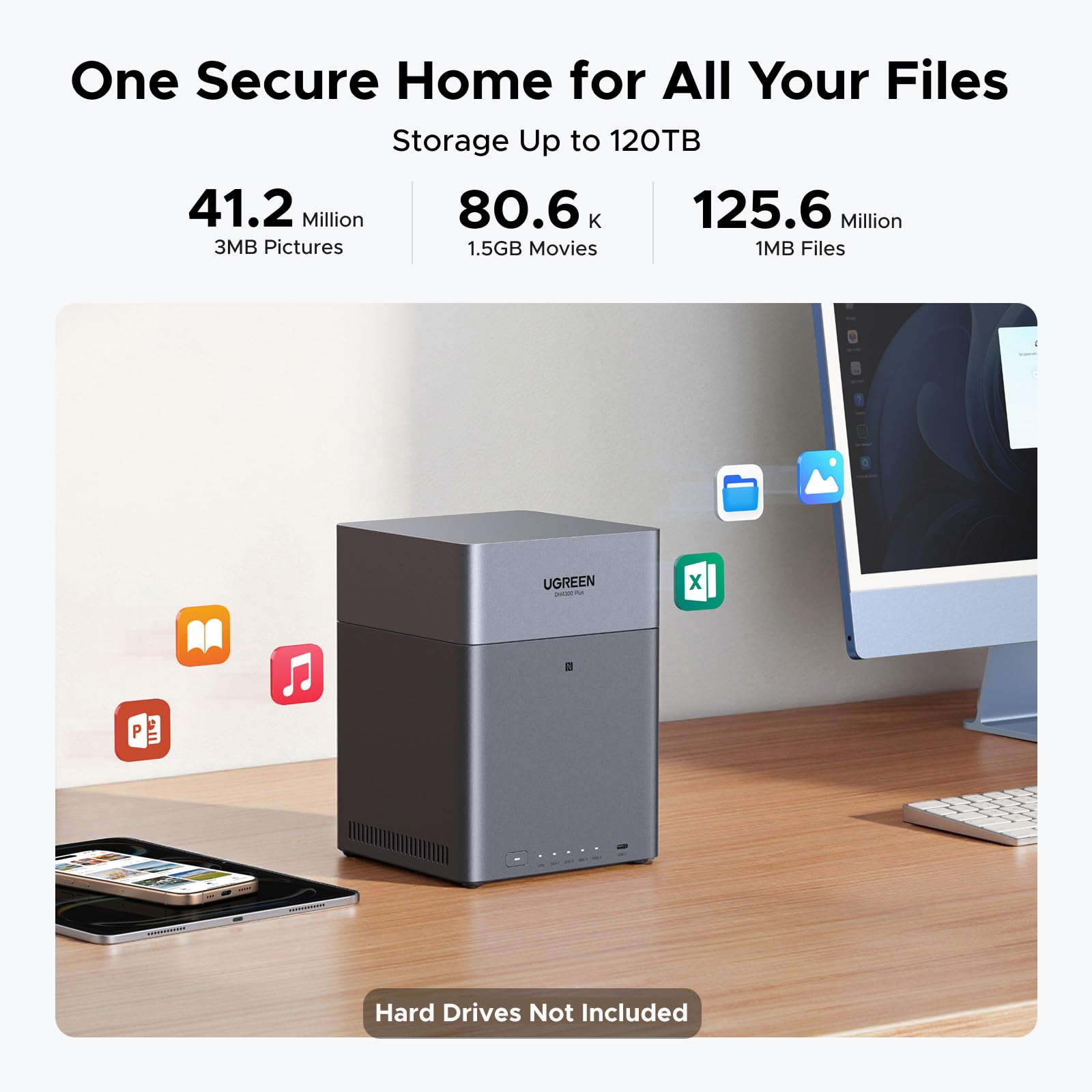 Ugreen DH4300 Plus NAS Mini Tower 8 GB LPPDDR4X UGOS Pro Grijs - Afbeelding 4