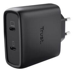 Trust Maxo GaN Laptoplader 65W - USB-C oplader – 2 USB-C poorten – 65W vermogen – Zwart