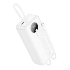 Hoco J132 Supercharge Powerbank met 3 geïntegreerde kabels - Wit - 30.000mAh