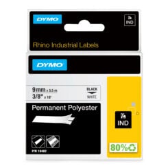 DYMO Rhino industriële labels | Permanent Polyester | 9 mm x 3,5 m | zwarte afdruk op wit | zelfklevende labels voor Rhino & LabelManager labelprinters