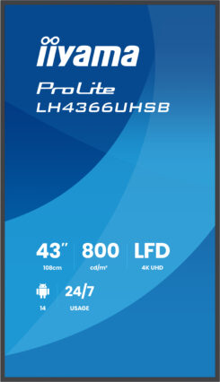 iiyama LH4366UHSB-B1AG beeldkrant Digitale signage flatscreen 109,2 cm (43") LCD Wifi 800 cd/m² 4K Ultra HD Zwart Type processor Android 24/7 - Afbeelding 3