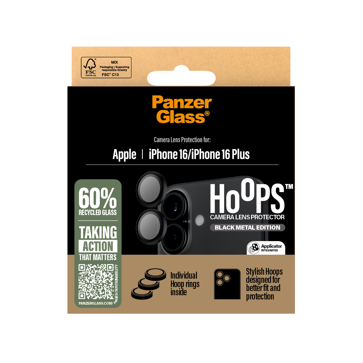 PanzerGlass ® Hoops® Camera Lens Protector Black iPhone 16 | 16 Plus Doorzichtige schermbeschermer Apple 1 stuk(s) - Afbeelding 4