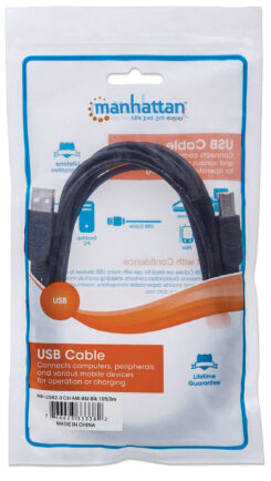 Manhattan USB-A naar USB-B kabel, 3 m, mannelijk naar mannelijk, 480 Mbps (USB 2.0), zwart, levenslange garantie, equivalent aan USB2HAB3M - Afbeelding 4