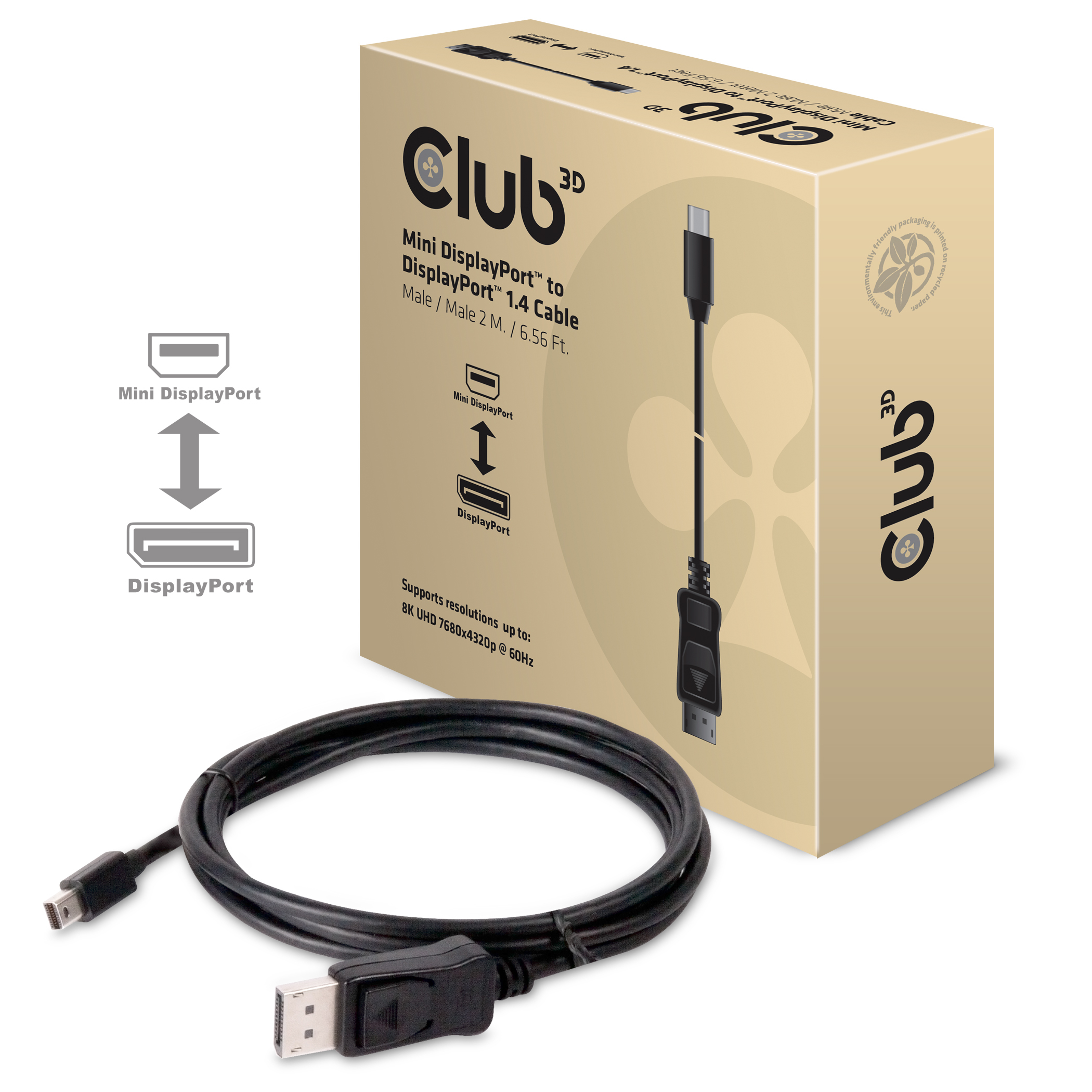 CLUB3D Mini DisplayPort naar DisplayPort 1.4 HBR3 8K60Hz Kabel, 2 Meter - Afbeelding 3