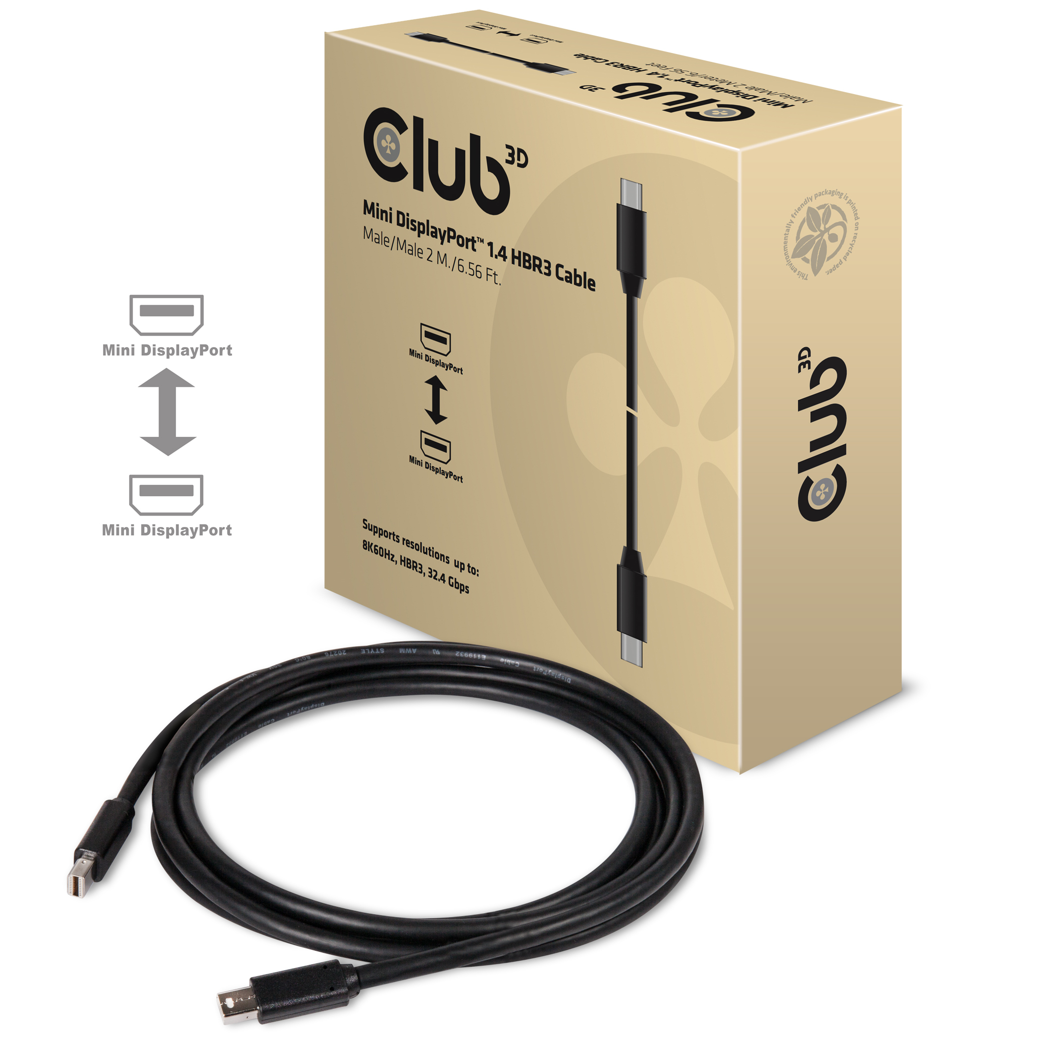 CLUB3D Mini DisplayPort 1.4 Kabel HBR3 8K60Hz M/M 2 meter - Afbeelding 3