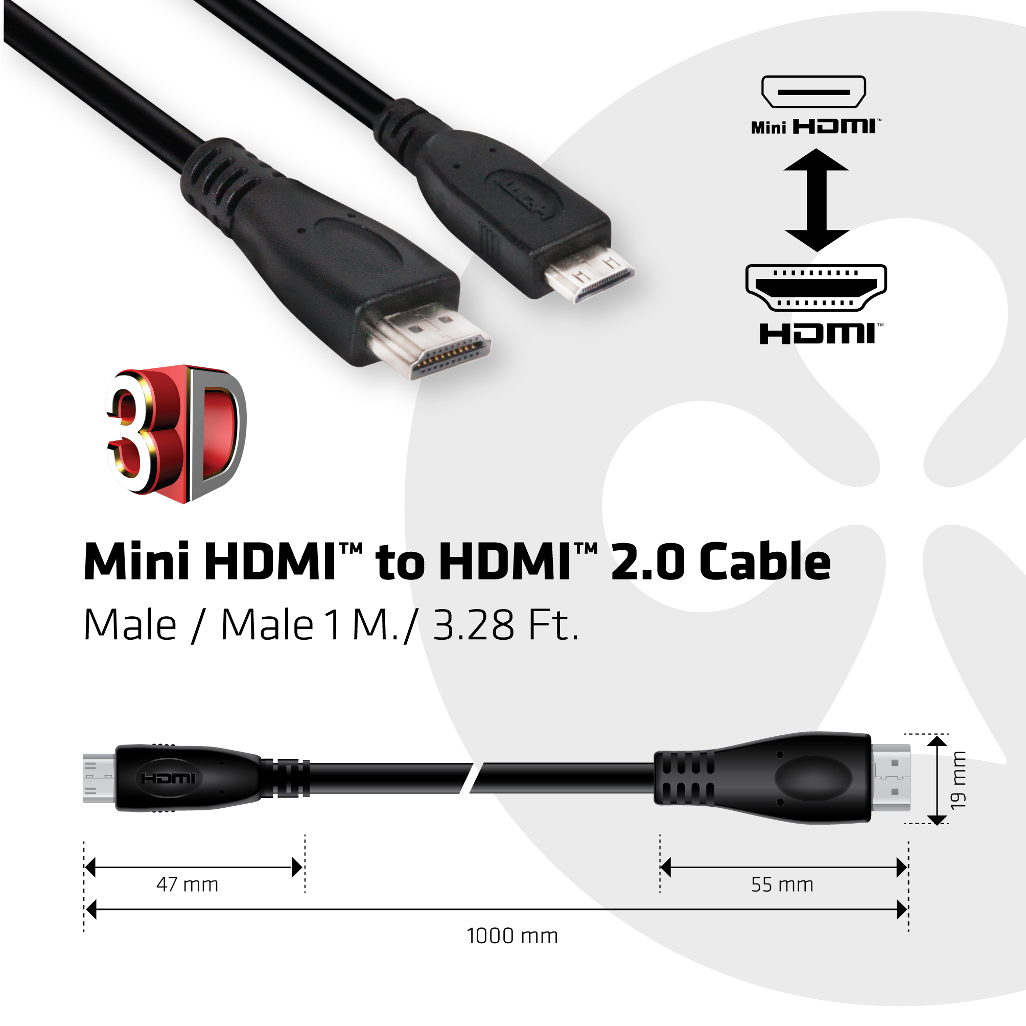 CLUB3D Mini HDMI™ to HDMI™ 2.0 4K60Hz Kabel 1Meter - Afbeelding 4