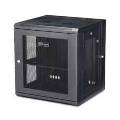 StarTech.com 4 Post 12U Wandmonteerbare Netwerkkast met 1U Schap, 19" Scharnierende Patchkast voor Data/AV/Electronica/Computer Apparatuur, Veelzijdig Geventileerd Server Rack, Vergrendelbaar