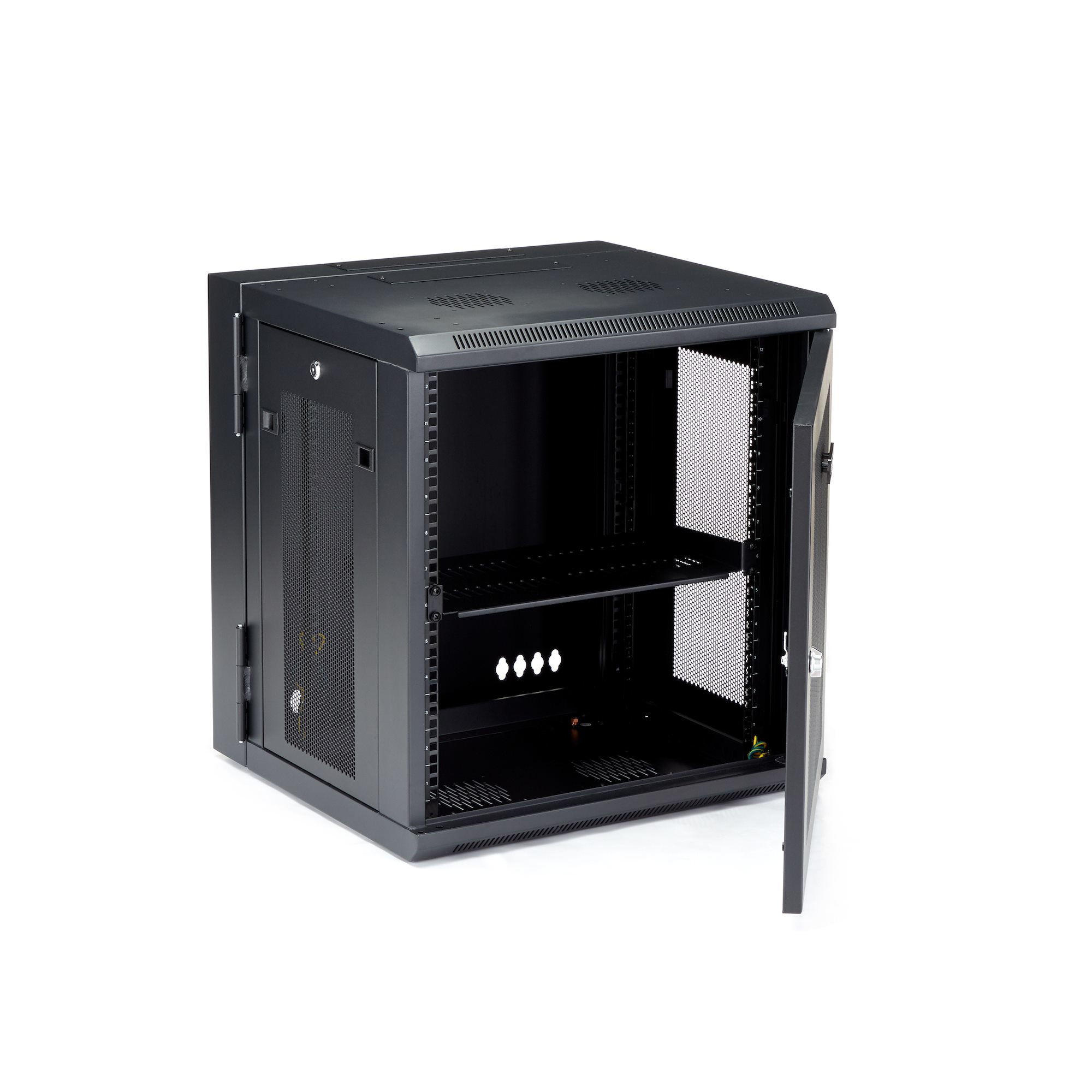 StarTech.com 4 Post 12U Wandmonteerbare Netwerkkast met 1U Schap, 19" Scharnierende Patchkast voor Data/AV/Electronica/Computer Apparatuur, Veelzijdig Geventileerd Server Rack, Vergrendelbaar - Afbeelding 5