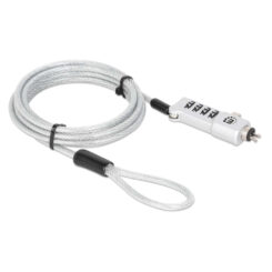 Manhattan Universeel combinatieslot voor laptop (Noble Wedge®, Nano en K-Slot), 3-in-1 diefstalbeveiliging, resetbare 4-cijferige combinatie, kabel van 1,8 m van koolstofstaal, snijbestendig, PVC-coating transparant, zilver - Afbeelding 4