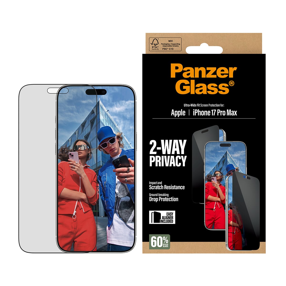PanzerGlass ® 2-Way Privacy Screen Protector iPhone 17 Pro Max | Ultra-Wide Fit w. EasyAligner Doorzichtige schermbeschermer Apple 1 stuk(s) - Afbeelding 3
