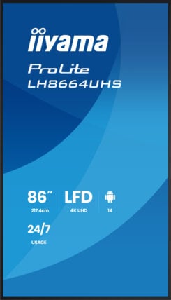 iiyama LH8664UHS-B3AG beeldkrant Digitale signage flatscreen 2,17 m (85.6") Wifi 500 cd/m² 4K Ultra HD Zwart Type processor Android 24/7 - Afbeelding 4