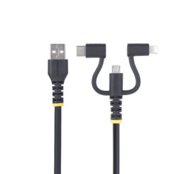 StarTech.com 1m Robuuste USB Multi Oplaadkabel, USB naar Lightning/Micro-USB/Type-C, Apple MFi Gecertificeerd, Aramide Mantel, Universele 3-in-1 USB Laadkabel voor iPhone/iPad/Android - Afbeelding 3