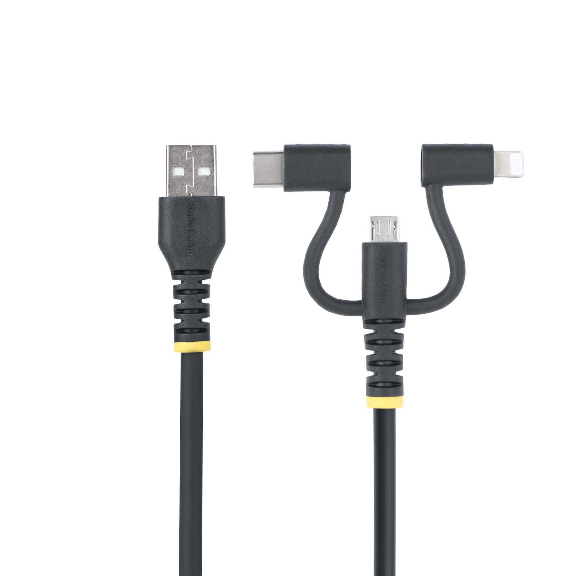 StarTech.com 1m Robuuste USB Multi Oplaadkabel, USB naar Lightning/Micro-USB/Type-C, Apple MFi Gecertificeerd, Aramide Mantel, Universele 3-in-1 USB Laadkabel voor iPhone/iPad/Android - Afbeelding 3