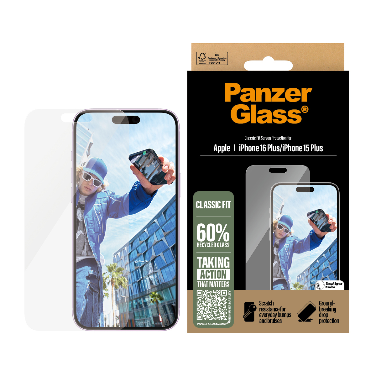 PanzerGlass ® Screen Protector iPhone 16 Plus | 15 Plus | Classic Fit Doorzichtige schermbeschermer Apple 1 stuk(s) - Afbeelding 3