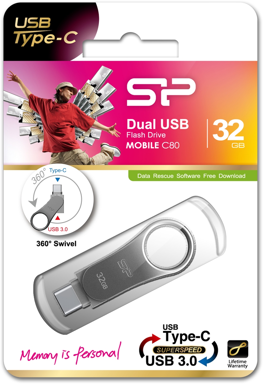 Silicon Power C80 Dual USB Pendrive Mobile 32GB USB-C Grey - Afbeelding 3