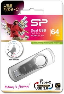 Silicon Power C80 Dual USB Pendrive Mobile 64GB USB-C Grey - Afbeelding 3