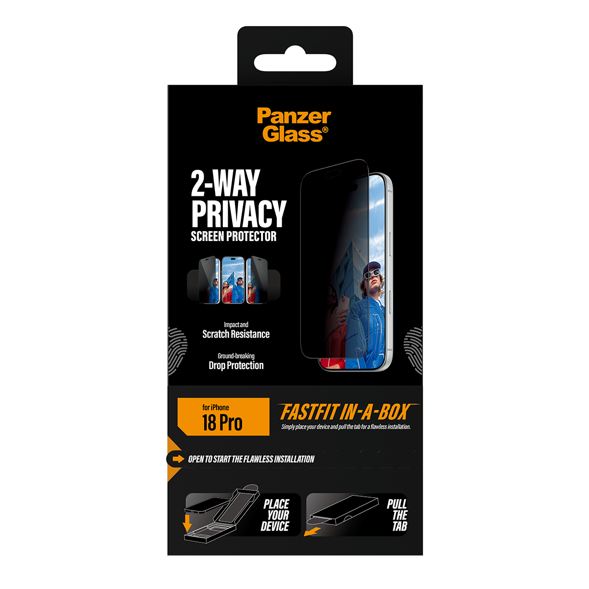 PanzerGlass ® 2-Way Privacy Screen Protector iPhone 2026 Pro | Ultra-Wide Fit w. FASTFIT IN-A-BOX Doorzichtige schermbeschermer 1 stuk(s) - Afbeelding 4