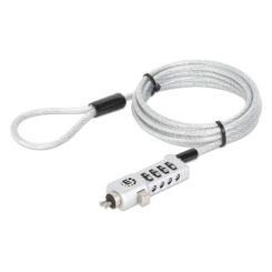 Manhattan Universeel combinatieslot voor laptop (Noble Wedge®, Nano en K-Slot), 3-in-1 diefstalbeveiliging, resetbare 4-cijferige combinatie, kabel van 1,8 m van koolstofstaal, snijbestendig, PVC-coating transparant, zilver